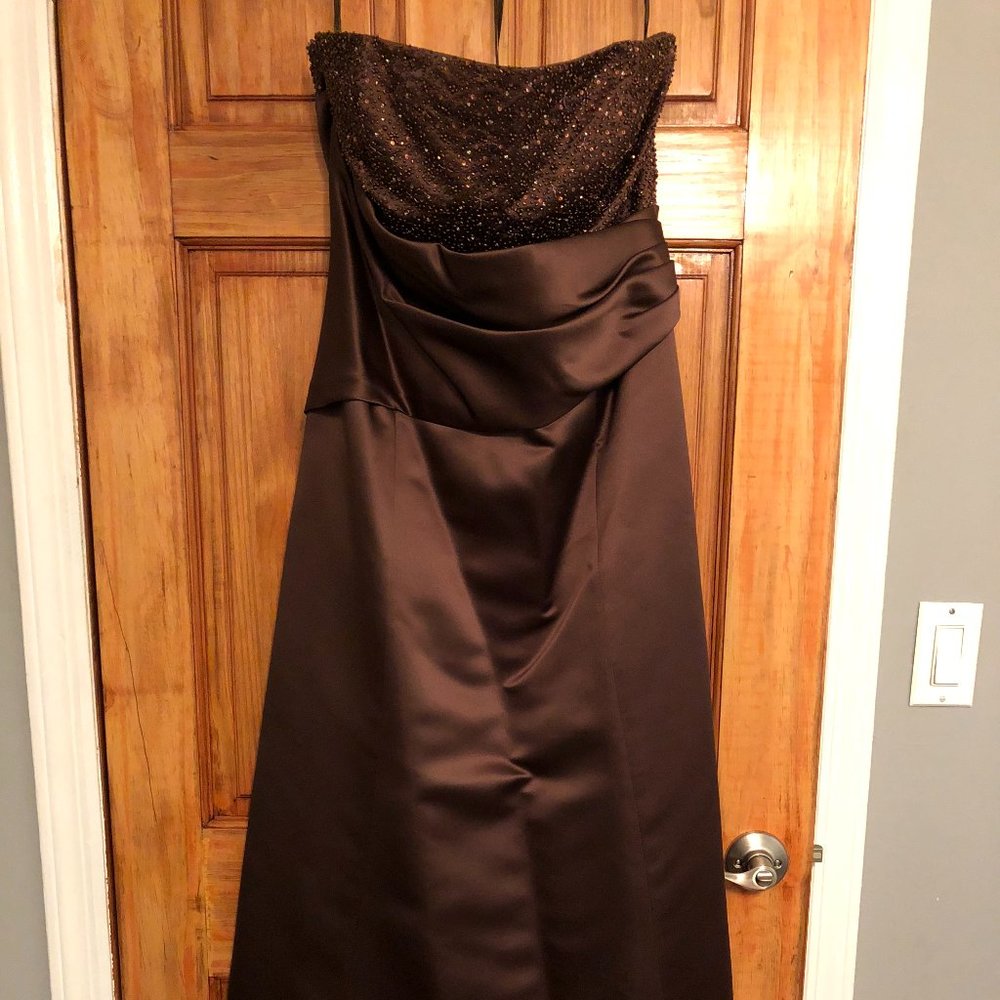 CATERINA COLLECTION - Espresso Strapless Gown with Wrap